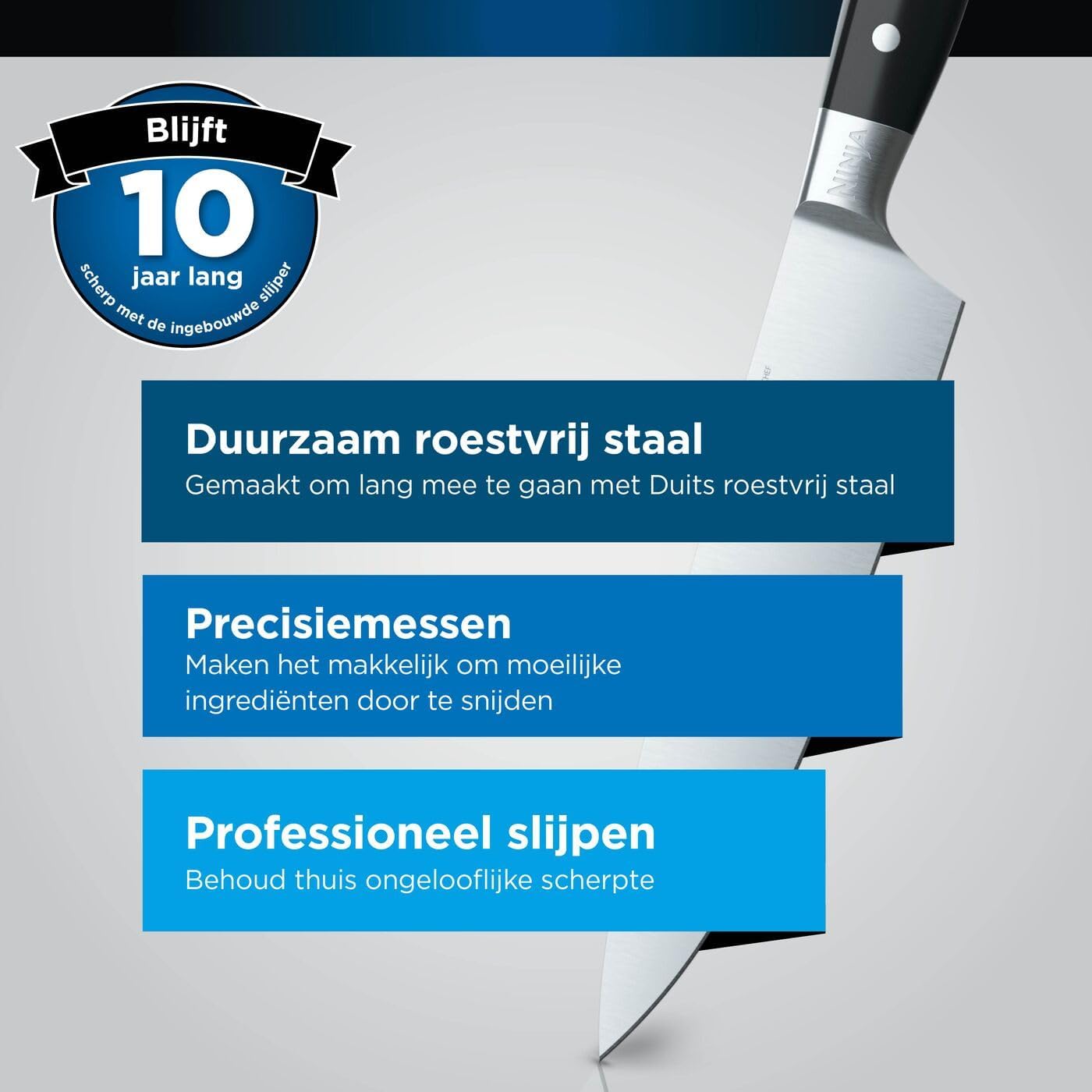 Ninja Foodi StaySharp K32006EU Messenblok, messenset, geïntegreerde slijper, 5 messen en schaar (1 paar), keuken-, brood-, trancheer-, universele schilmes & schaar, 6-delig, roestvrij staal