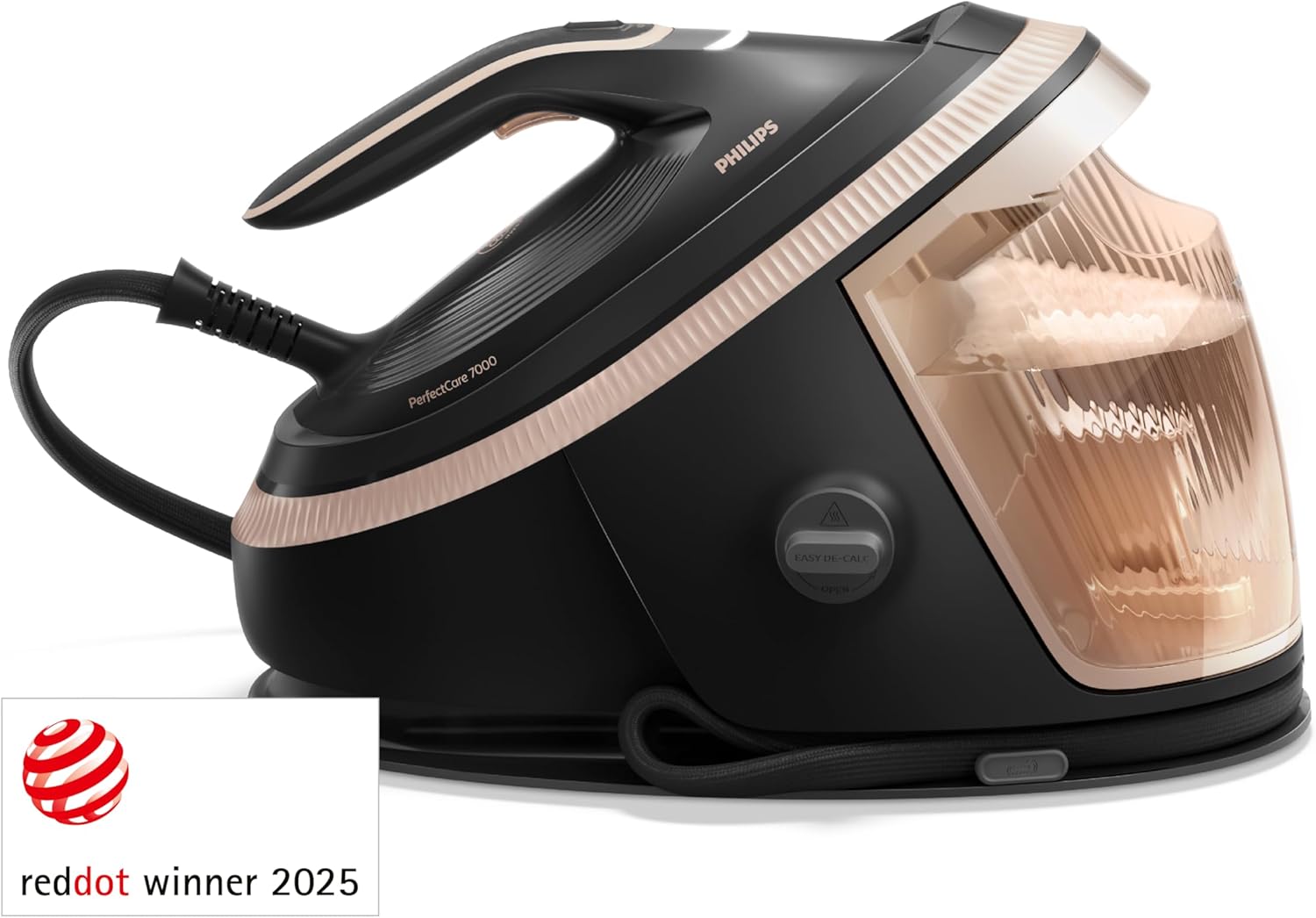 Philips PerfectCare 7000-2850W Series, Pressing 650 g/min, 8.5 Bars, OptimalTEMP Technology, 1.5L Tank, SteamGlide Elite Sole, Smart Steam, Black/Gold (PSG7300/80)