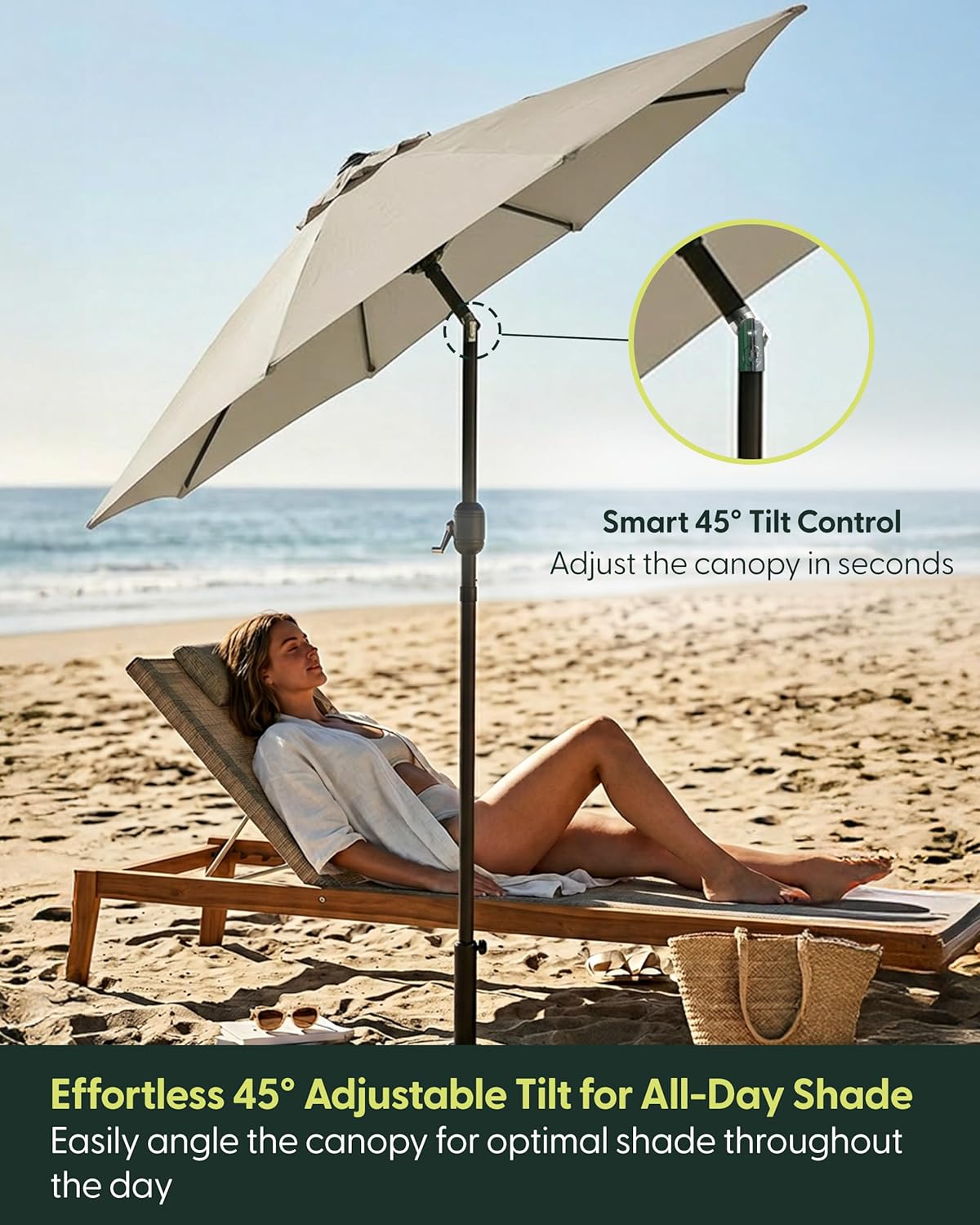 Garden Comfort Set: Amopatio Rattan Recliner Lounger + Outsunny 70cm Table + Keplin 2.7m Parasol