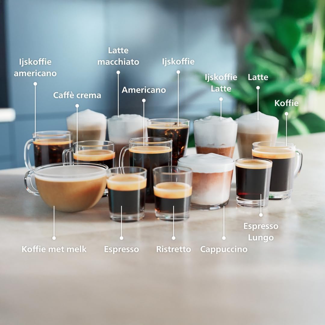 Philips 5500 - Serie Volautomatische Espressomachine: 20 Warme en Ijskoffies, Snelreinigend LatteGo-melksysteem, 40% Stiller met SilentBrew, QuickStart, Zwart en Zilver (EP5546/70)
