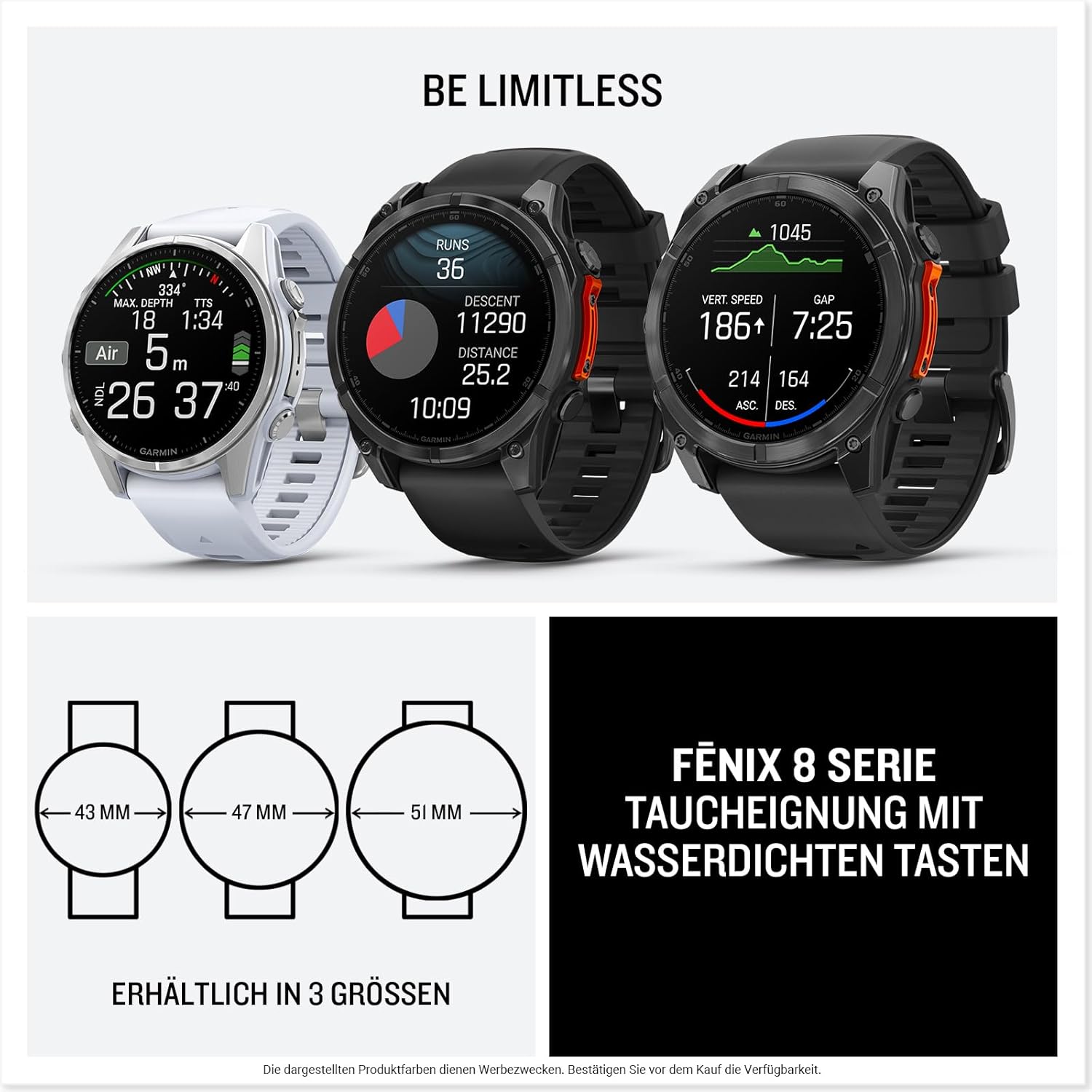 Garmin fēnix 8 – Multisport-Smartwatch, 1,4" AMOLED Touch-/Tastendisplay, bis zu 16 Tage Akkulaufzeit, 80+ Sport-/Outdoor-Apps, TOPO-Karten, EKG, Telefonie, Musik, Taschenlampe