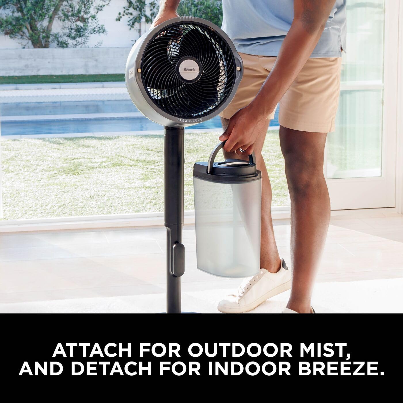 Shark FlexBreeze Pro Mist Cordless Indoor & Outdoor Fan with Outdoor Misting System, 20m Cooling Reach, 24hr Runtime, Pedestal & Table Fan, 5 Speeds, Quiet, Remote Control, Charcoal Grey FA300UK