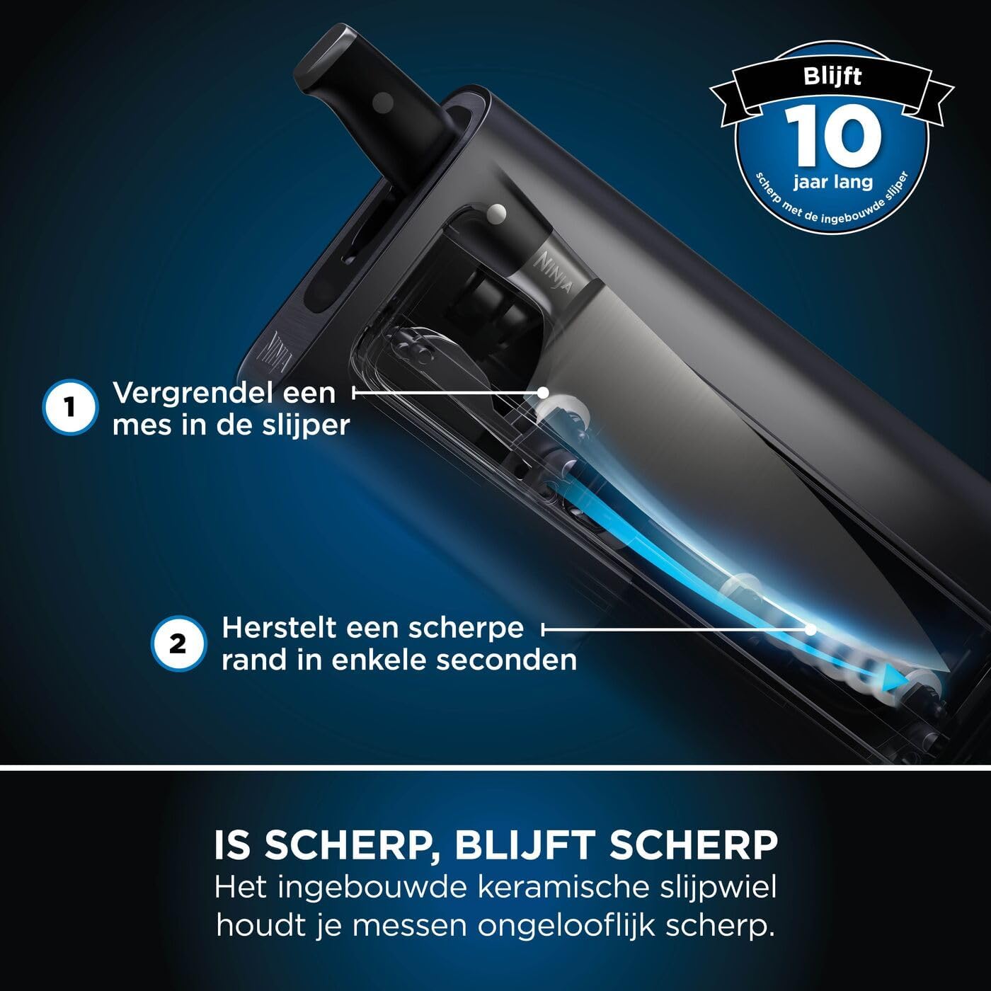 Ninja Foodi StaySharp K32006EU Messenblok, messenset, geïntegreerde slijper, 5 messen en schaar (1 paar), keuken-, brood-, trancheer-, universele schilmes & schaar, 6-delig, roestvrij staal