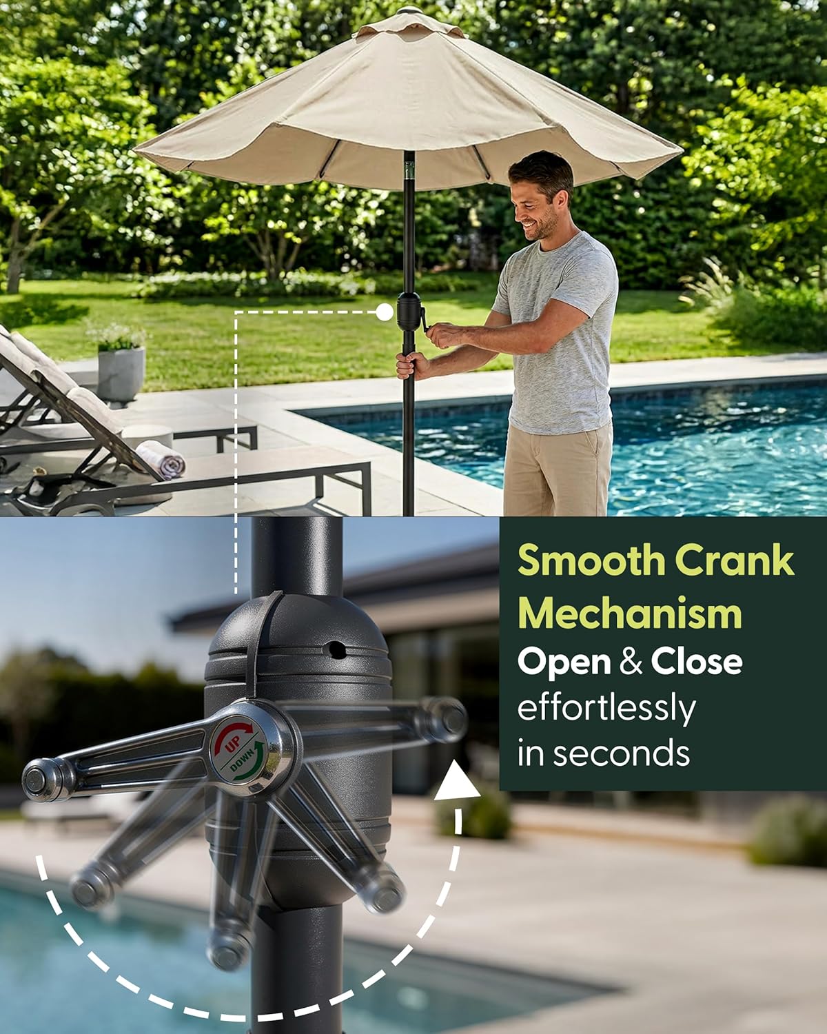 Garden Comfort Set: Amopatio Rattan Recliner Lounger + Outsunny 70cm Table + Keplin 2.7m Parasol